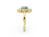 Yellow gold Fancy Blue Princess Cut Halo Cluster Diamond Ring with Pave Band and Four-Prong Setting_14