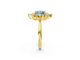 Yellow gold Fancy Blue Princess Cut Halo Diamond Cluster Ring with Marquise and Round Stones on a White Gold Band with Prong Setting_2