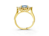 Yellow gold Fancy Blue Princess Cut Halo Diamond Cluster Ring with Marquise and Round Stones on a White Gold Band with Prong Setting_3
