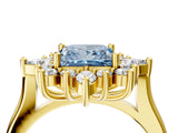 Yellow gold Fancy Blue Princess Cut Halo Diamond Cluster Ring with Marquise and Round Stones on a White Gold Band with Prong Setting_4