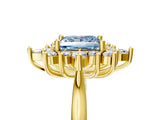 Yellow gold Fancy Blue Princess Cut Halo Diamond Cluster Ring with Marquise and Round Stones on a White Gold Band with Prong Setting_5