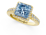 Yellow gold Fancy Blue Princess  Cut Halo Diamond Engagement Ring with Pave Band and Four-Prong Setting_29
