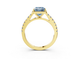 Yellow gold Fancy Blue Princess  Cut Halo Diamond Engagement Ring with Pave Band and Four-Prong Setting_31