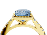Yellow gold Fancy Blue Princess  Cut Halo Diamond Engagement Ring with Pave Band and Four-Prong Setting_32