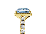 Yellow gold Fancy Blue Princess  Cut Halo Diamond Engagement Ring with Pave Band and Four-Prong Setting_33