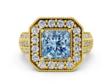 Yellow gold Fancy Blue Princess Cut Halo Diamond Engagement Ring with Pave Split Shank and Four-Prong Setting_12