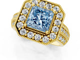 Yellow gold Fancy Blue Princess Cut Halo Diamond Engagement Ring with Pave Split Shank and Four-Prong Setting_13