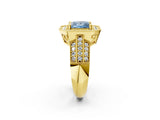Yellow gold Fancy Blue Princess Cut Halo Diamond Engagement Ring with Pave Split Shank and Four-Prong Setting_14