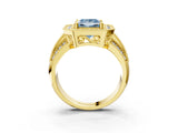 Yellow gold Fancy Blue Princess Cut Halo Diamond Engagement Ring with Pave Split Shank and Four-Prong Setting_15