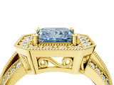 Yellow gold Fancy Blue Princess Cut Halo Diamond Engagement Ring with Pave Split Shank and Four-Prong Setting_16