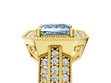 Yellow gold Fancy Blue Princess Cut Halo Diamond Engagement Ring with Pave Split Shank and Four-Prong Setting_17
