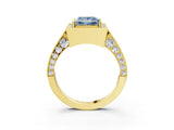 Yellow gold Fancy Blue Princess Cut Halo Diamond Engagement Ring with Split Shank Band and Four-Prong Setting_3
