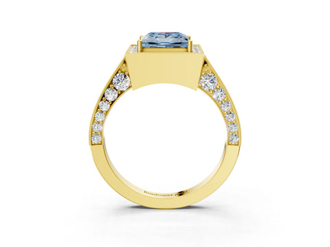 Yellow gold Fancy Blue Princess Cut Halo Diamond Engagement Ring with Split Shank Band and Four-Prong Setting_3