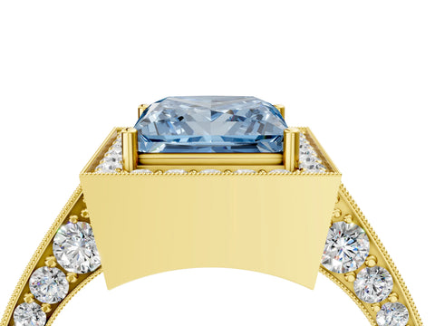 Yellow gold Fancy Blue Princess Cut Halo Diamond Engagement Ring with Split Shank Band and Four-Prong Setting_4