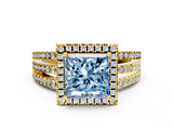 Yellow gold Fancy Blue Princess  Cut Halo Diamond Engagement Ring with Split Shank and Four-Prong Setting_20