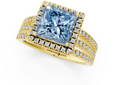Yellow gold Fancy Blue Princess  Cut Halo Diamond Engagement Ring with Split Shank and Four-Prong Setting_21