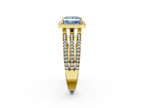 Yellow gold Fancy Blue Princess  Cut Halo Diamond Engagement Ring with Split Shank and Four-Prong Setting_22