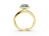 Yellow gold Fancy Blue Princess  Cut Halo Diamond Engagement Ring with Split Shank and Four-Prong Setting_23