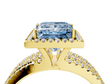 Yellow gold Fancy Blue Princess  Cut Halo Diamond Engagement Ring with Split Shank and Four-Prong Setting_24