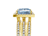 Yellow gold Fancy Blue Princess  Cut Halo Diamond Engagement Ring with Split Shank and Four-Prong Setting_25