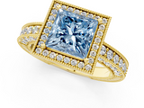 Yellow gold Fancy Blue Princess  Cut Halo Diamond Pave Band Ring with Four-Prong Setting_46