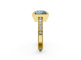 Yellow gold Fancy Blue Princess  Cut Halo Diamond Pave Band Ring with Four-Prong Setting_47