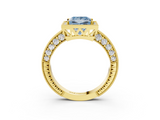 Yellow gold Fancy Blue Princess  Cut Halo Diamond Pave Band Ring with Four-Prong Setting_48