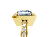 Yellow gold Fancy Blue Princess  Cut Halo Diamond Pave Band Ring with Four-Prong Setting_50