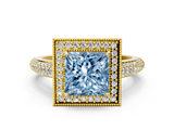 Yellow gold Fancy Blue Princess  Cut Halo Diamond Pave Band with Four-Prong Setting_37