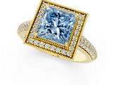 Yellow gold Fancy Blue Princess  Cut Halo Diamond Pave Band with Four-Prong Setting_38