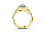 Yellow gold Fancy Blue Princess  Cut Halo Diamond Pave Band with Four-Prong Setting_40