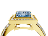 Yellow gold Fancy Blue Princess  Cut Halo Diamond Pave Band with Four-Prong Setting_41