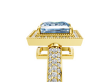 Yellow gold Fancy Blue Princess  Cut Halo Diamond Pave Band with Four-Prong Setting_42