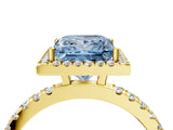 Yellow gold Fancy Blue Princess Cut Halo Diamond Pave Band with Prong Setting_4
