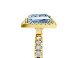 Yellow gold Fancy Blue Princess Cut Halo Diamond Pave Band with Prong Setting_5