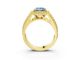 Yellow gold Fancy Blue Princess Cut Halo Diamond Ring with Beaded Split Shank and Four-Prong Setting_3