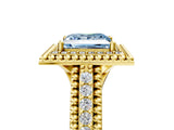 Yellow gold Fancy Blue Princess Cut Halo Diamond Ring with Beaded Split Shank and Four-Prong Setting_5