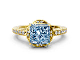 Yellow gold Fancy Blue Princess  Cut Halo Diamond Ring with Channel Set Band and Four-Prong Setting_29