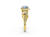 Yellow gold Fancy Blue Princess Cut Halo Diamond Ring with Milgrain and Bezel Accents on a Split Shank Band_15