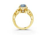 Yellow gold Fancy Blue Princess Cut Halo Diamond Ring with Milgrain and Bezel Accents on a Split Shank Band_16