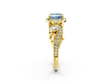 Yellow gold Fancy Blue Princess Cut Halo Diamond Ring with Milgrain and Bezel Accents on a Split Shank Band_26