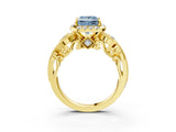 Yellow gold Fancy Blue Princess Cut Halo Diamond Ring with Milgrain and Bezel Accents on a Split Shank Band_27