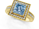 Yellow gold Fancy Blue Princess  Cut Halo Diamond Ring with Pavé Band and Four-Prong Setting_53