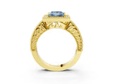 Yellow gold Fancy Blue Princess  Cut Halo Diamond Ring with Pavé Band and Four-Prong Setting_55