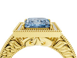 Yellow gold Fancy Blue Princess  Cut Halo Diamond Ring with Pavé Band and Four-Prong Setting_56
