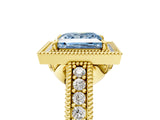 Yellow gold Fancy Blue Princess  Cut Halo Diamond Ring with Pavé Band and Four-Prong Setting_57