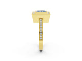 Yellow gold Fancy Blue Princess  Cut Halo Diamond Ring with Pavé Band and Milgrain Prong Setting_34