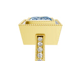 Yellow gold Fancy Blue Princess  Cut Halo Diamond Ring with Pavé Band and Milgrain Prong Setting_37