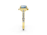 Yellow gold Fancy Blue Princess Cut Halo Diamond Ring with Pavé Band and Three-Prong Setting_2