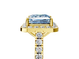 Yellow gold Fancy Blue Princess Cut Halo Diamond Ring with Pavé Band and Three-Prong Setting_5